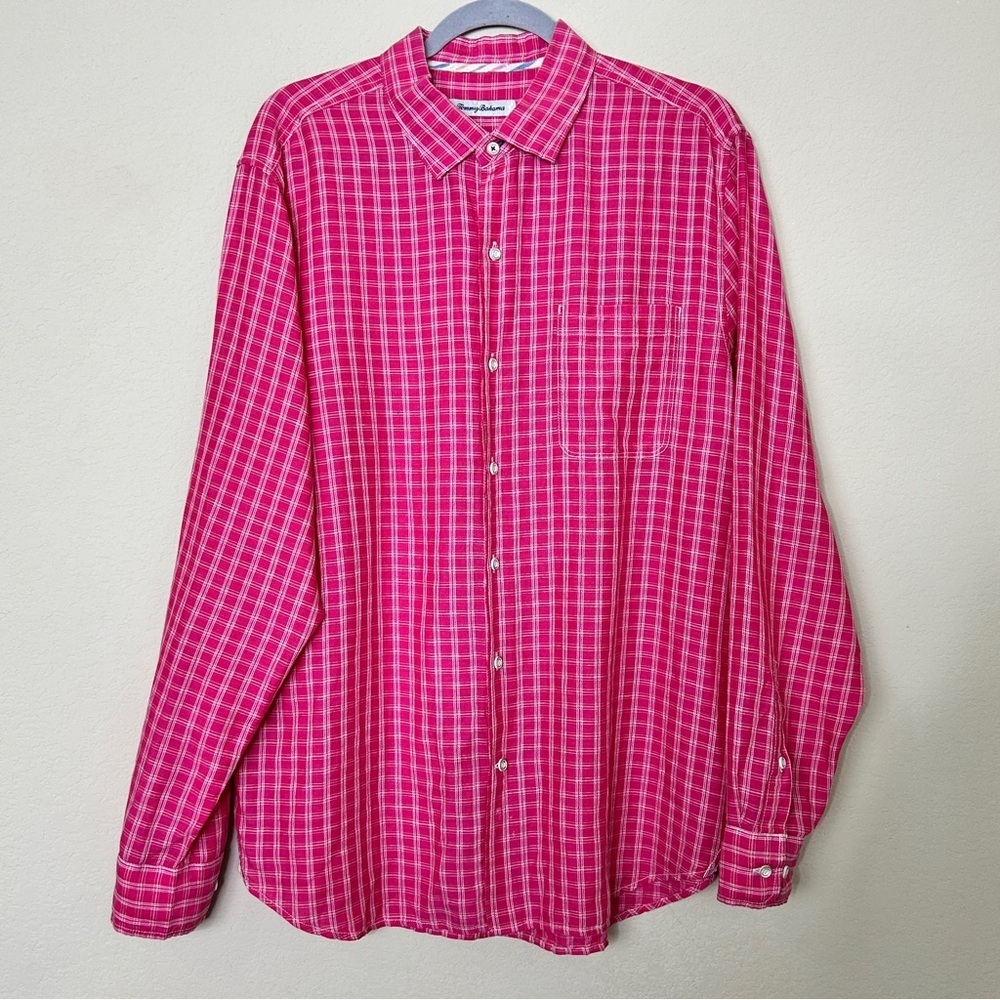 Tommy Bahama Pink/White Check
Long Sleeve Linen Blend Button
Front Shirt | L